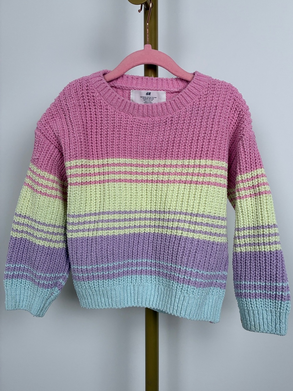 H&M Pastel Stripe Crewneck Sweater - Pink, Yellow, Lavender, Light Blue